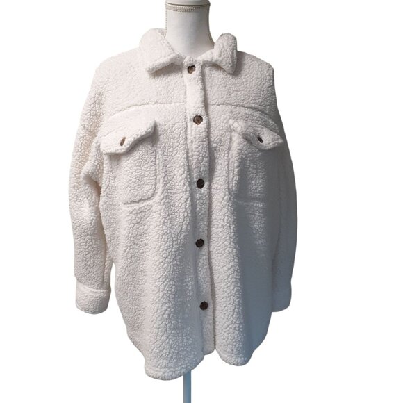32 Degrees Heat Beautiful Shacket Womens Size XL/XXL White Pocket Cozy Fleece - Picture 1 of 7